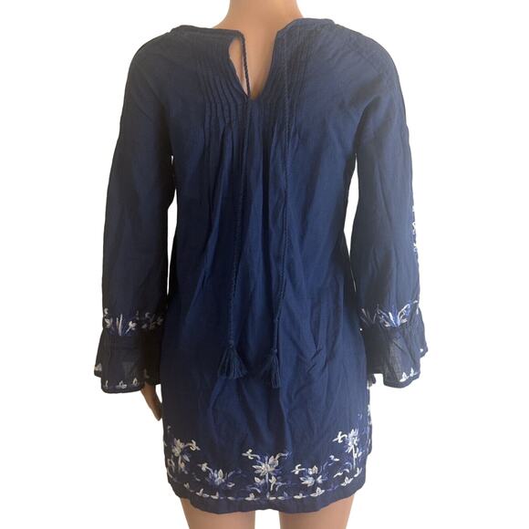 Roller Rabbit Mini Dress Size XS Navy Blue Embroidered Smocked Tassel Tunic - Picture 6 of 16
